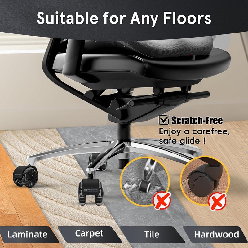 Mastery Mart Office Chair Wheels Replacement, 2.5 Inch Heavy Duty Caster Set, for Carpet and Hardwood Floors, Universal Size 11x22mm, Fits 99%, Black - Image 5